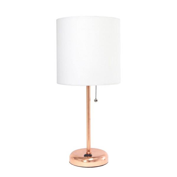 Diamond Sparkle Rose Gold Stick Table Lamp with Charging Outlet & Fabric Shade, White DI2519762 - main